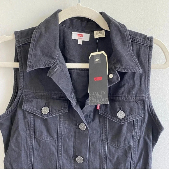 NWT LEVI'S BLACK Short 100% Cotton Collared Mini Dress Size S - Picture 3 of 12